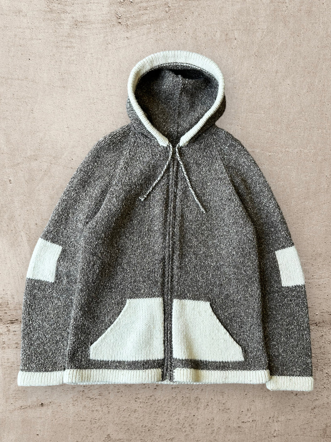 90s Hand knit Colorblock Hoodie - M