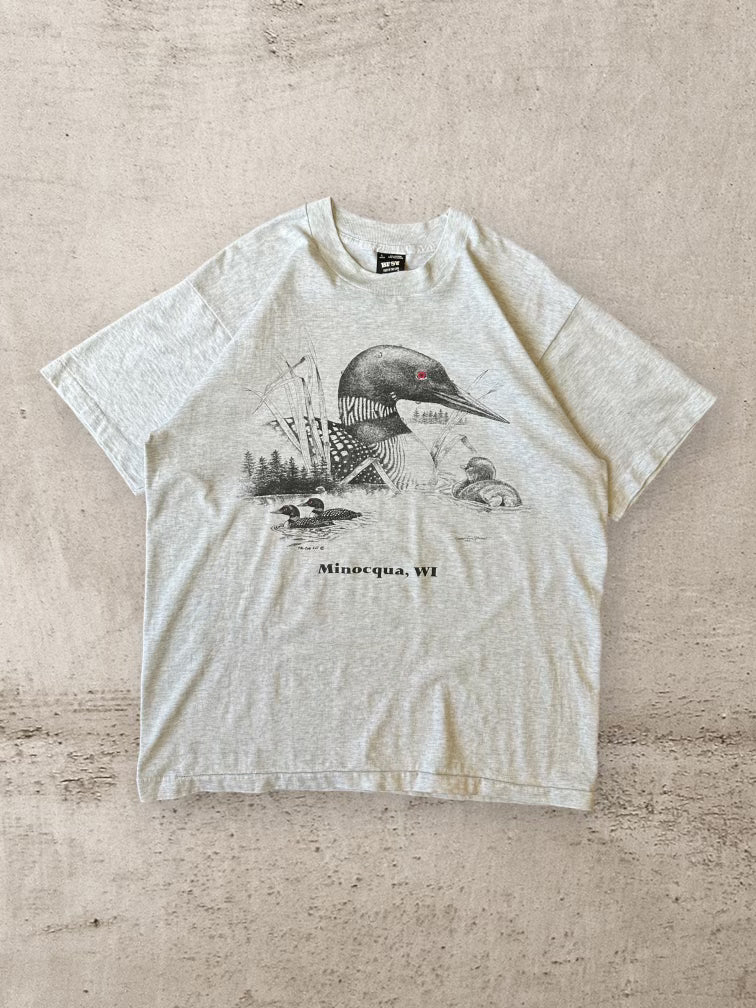 90s Heather Grey Duck T-Shirt - Large