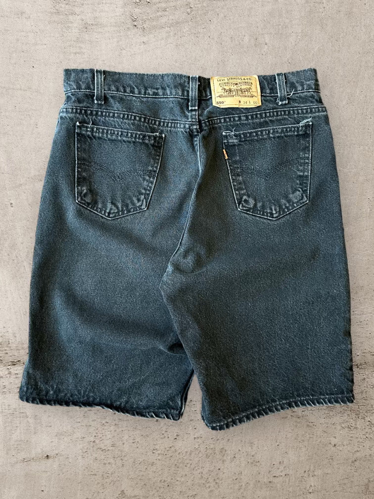 90s Levis 550 Orange Tab Black Denim Shorts - 34”