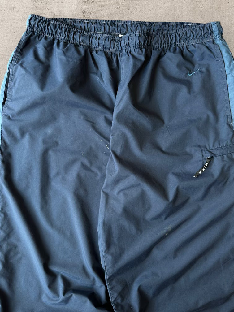 00s Nike Striped Navy Blue Nylon Pants - XL