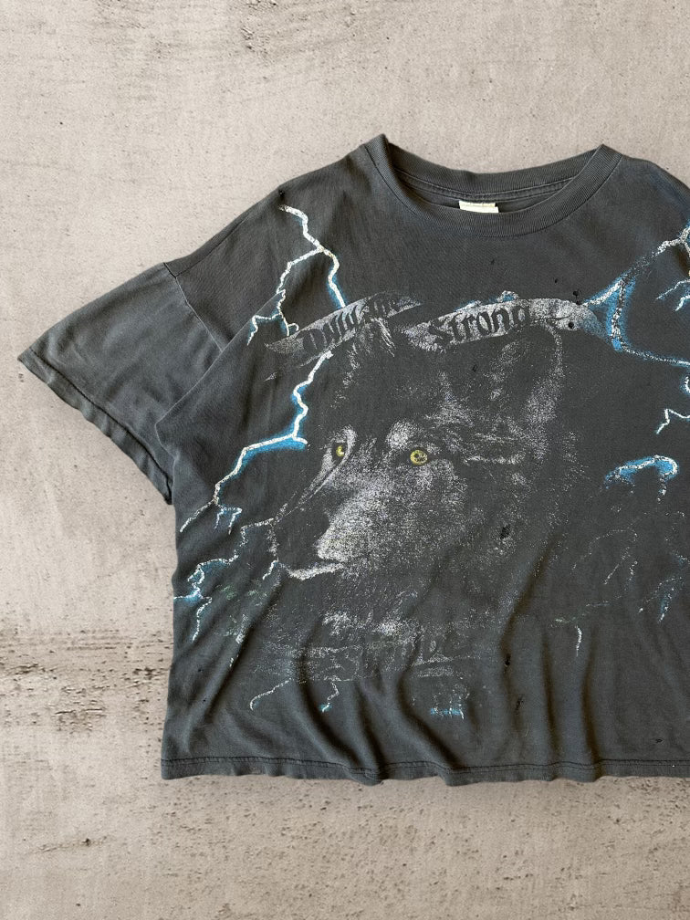 90s American Thunder Wolf T-Shirt - Large