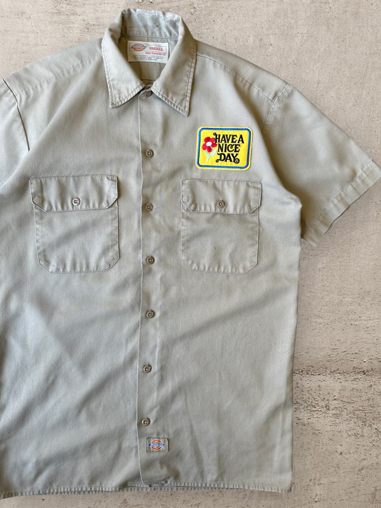 00s Dickies Have a Nice Day Khaki Button up - Medium