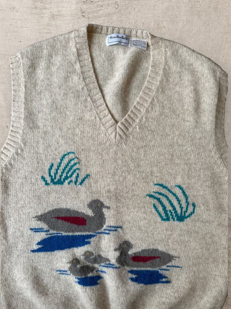 80s Ducks Nature Graphic Knit Sweater - Large