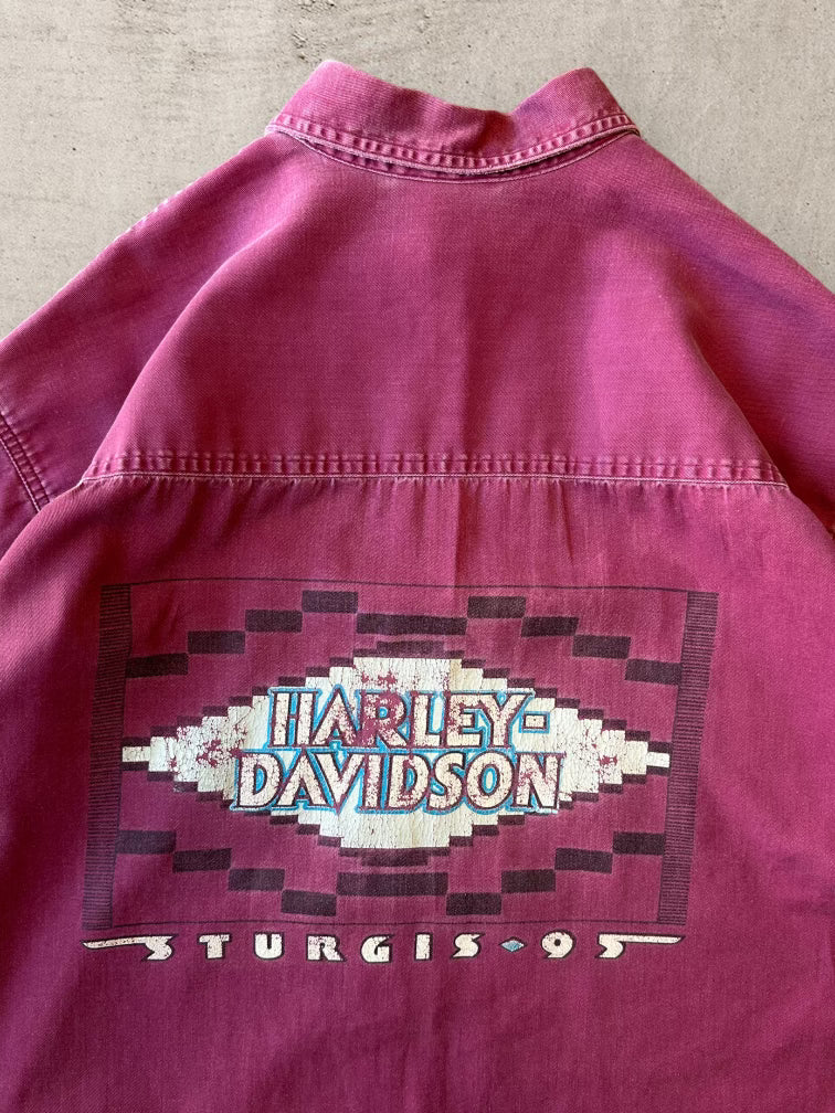 90s Harley Davidson Maroon Button Up Shirt - XL