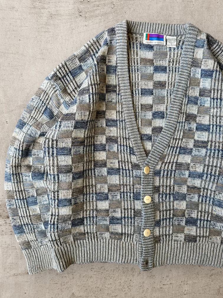 90s Sweater Graphix Checker Cardigan - Large