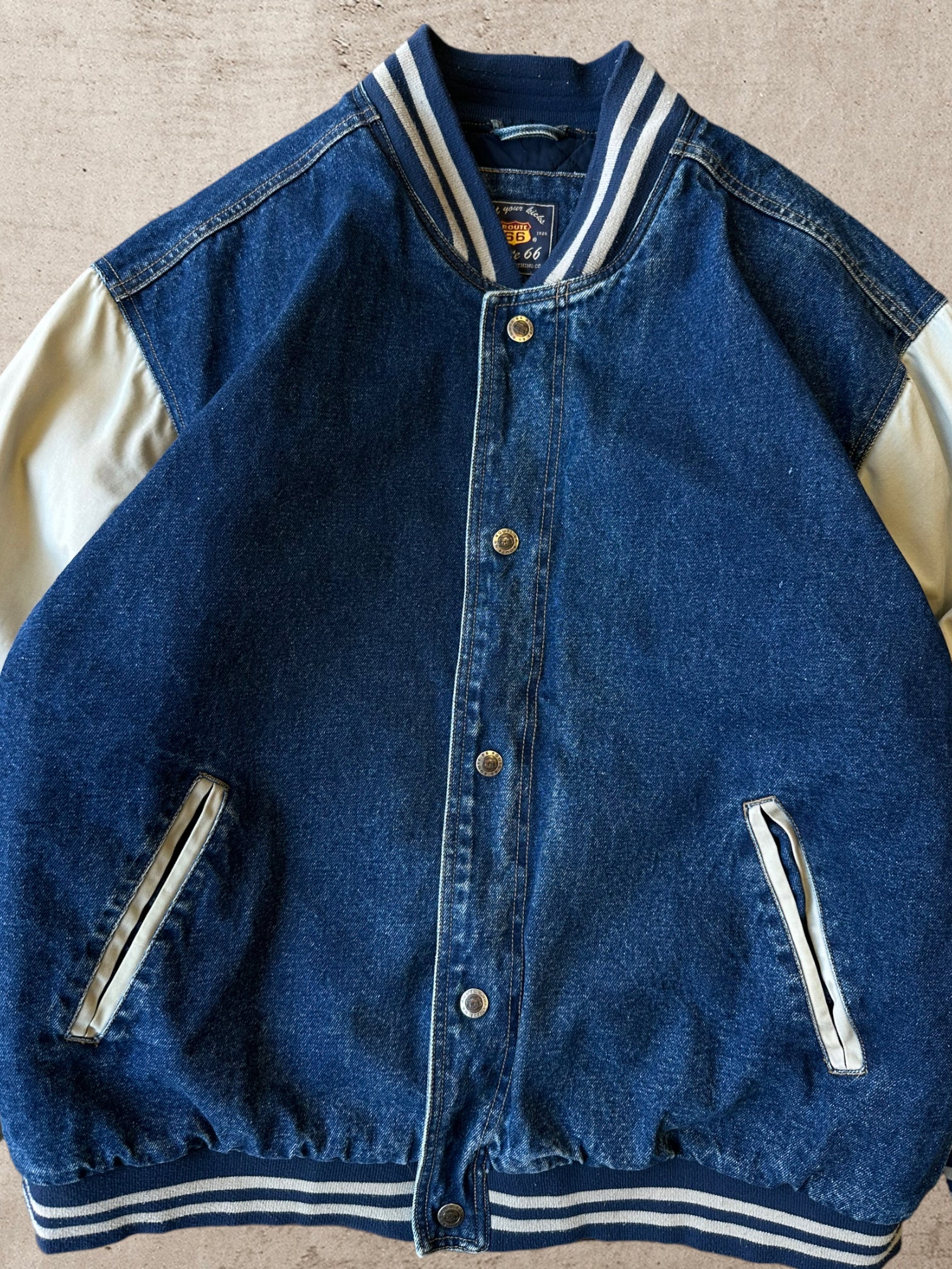 Vintage Denim Varsity Jacket - Large
