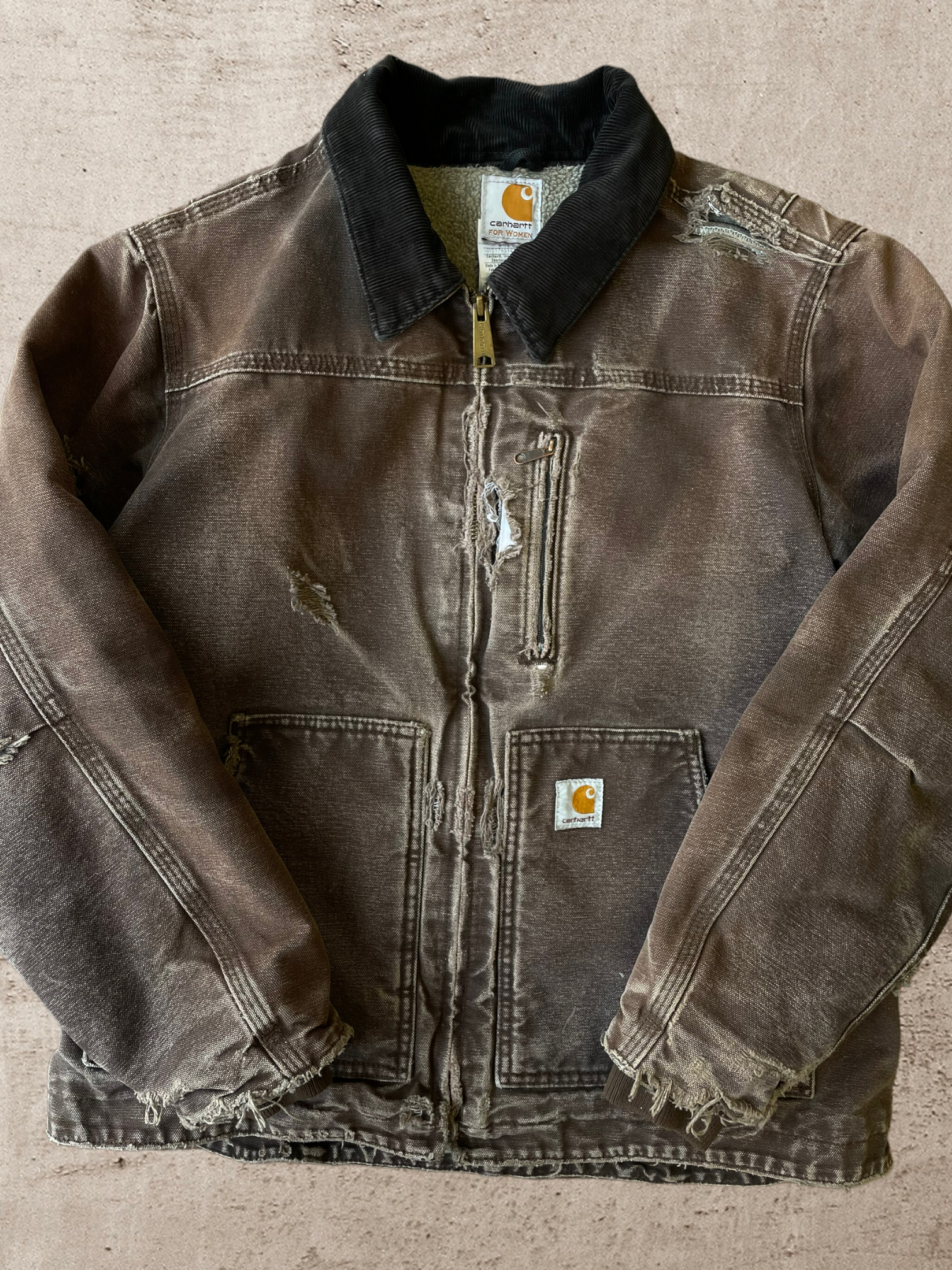 Distressed Carhartt Fleece Lined Jacket - Small