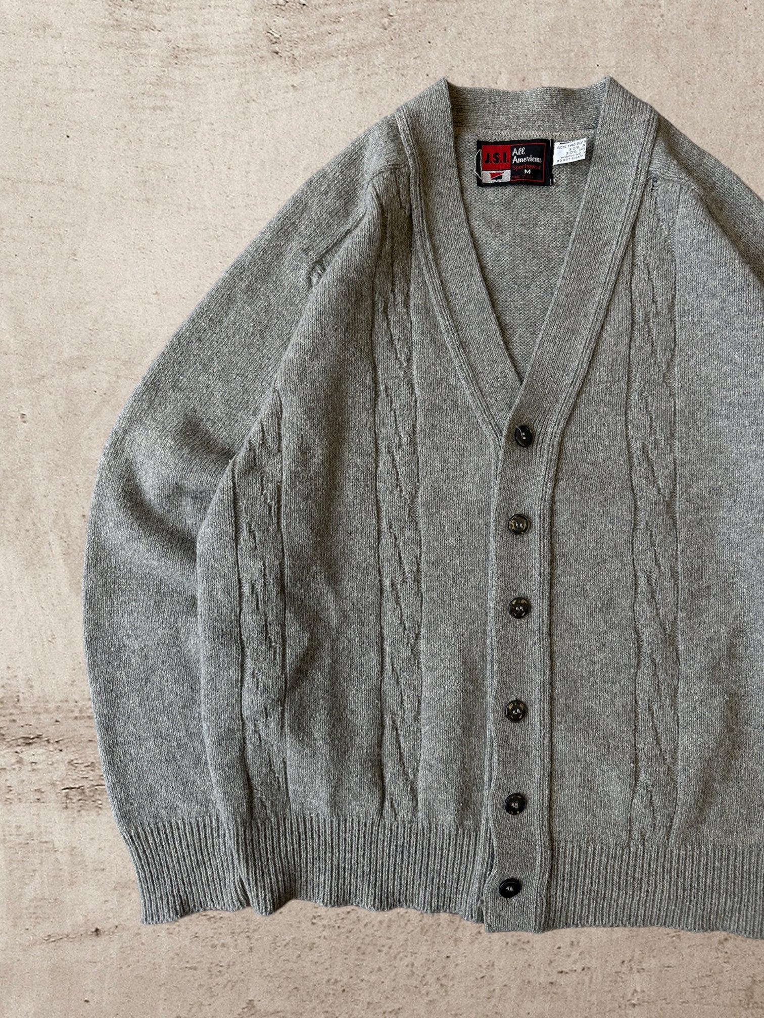 90s Grey Knit Cardigan - Large