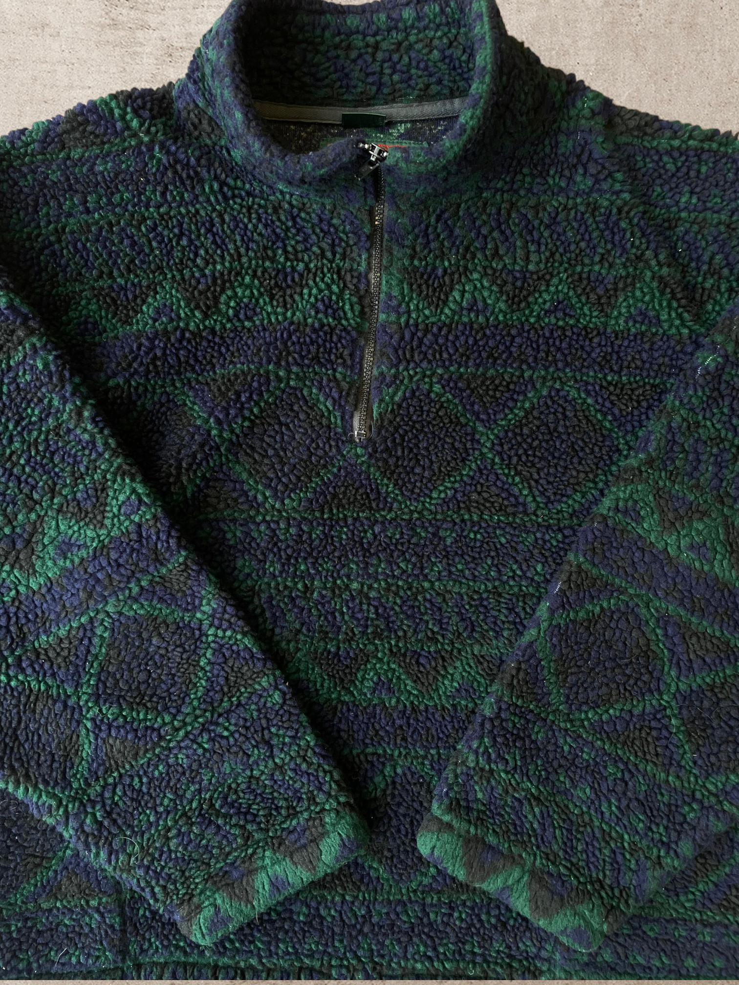 90s Patterned 3/4 Zip up Fleece - X-Large