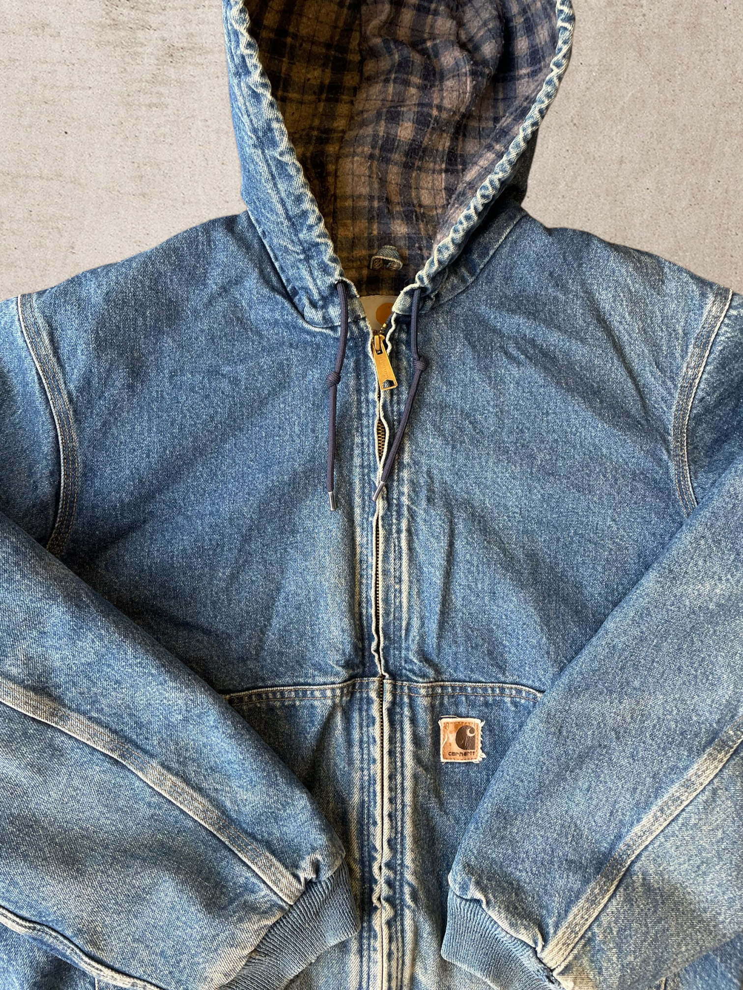 90s Carhartt Denim Hooded Jacket - Large