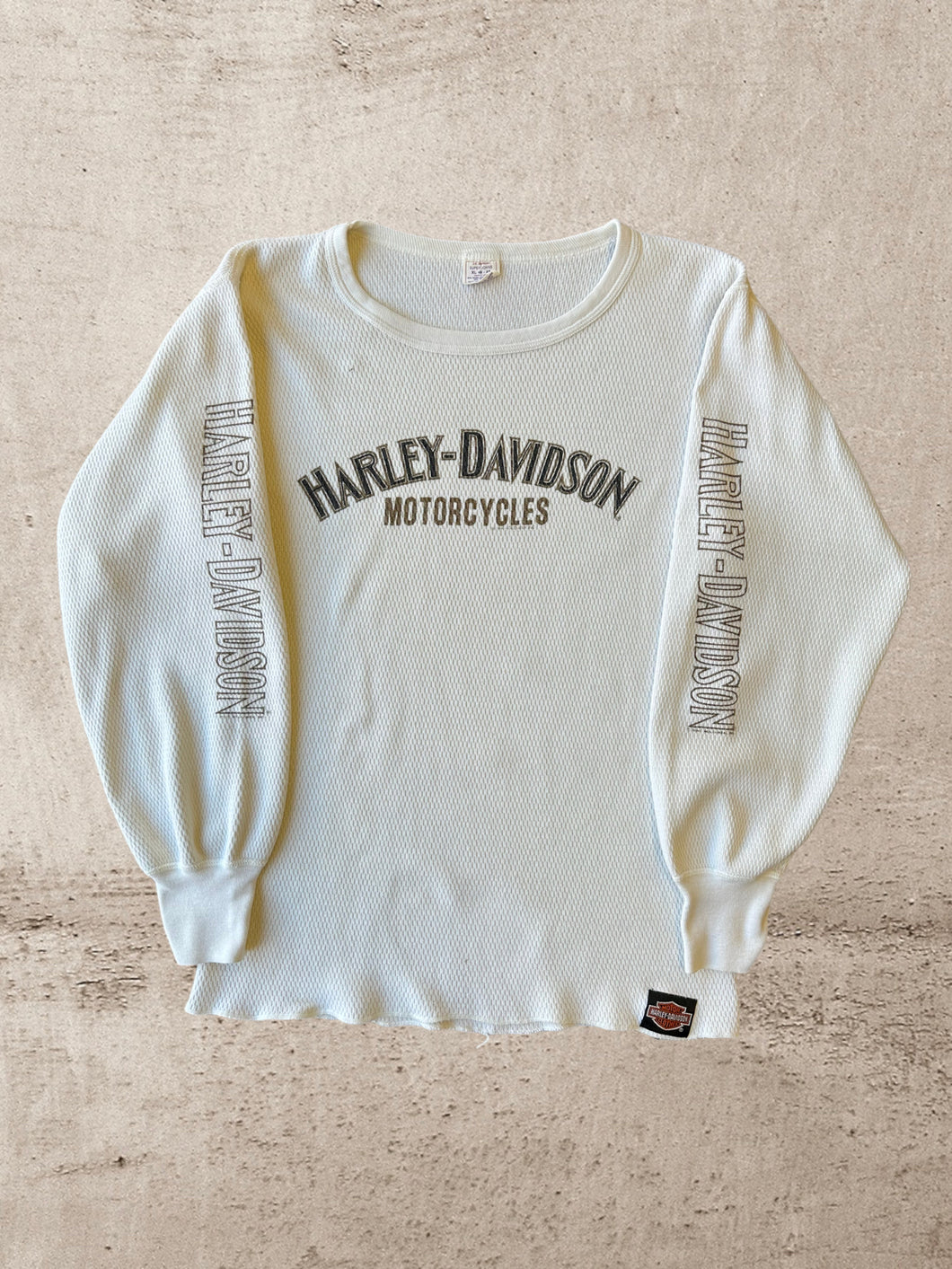 80s Harley Davidson Waffle Thermal Shirt - Large