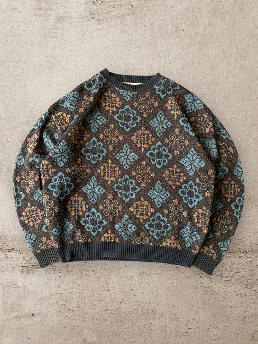 90s Patterned Knit Sweater - XL