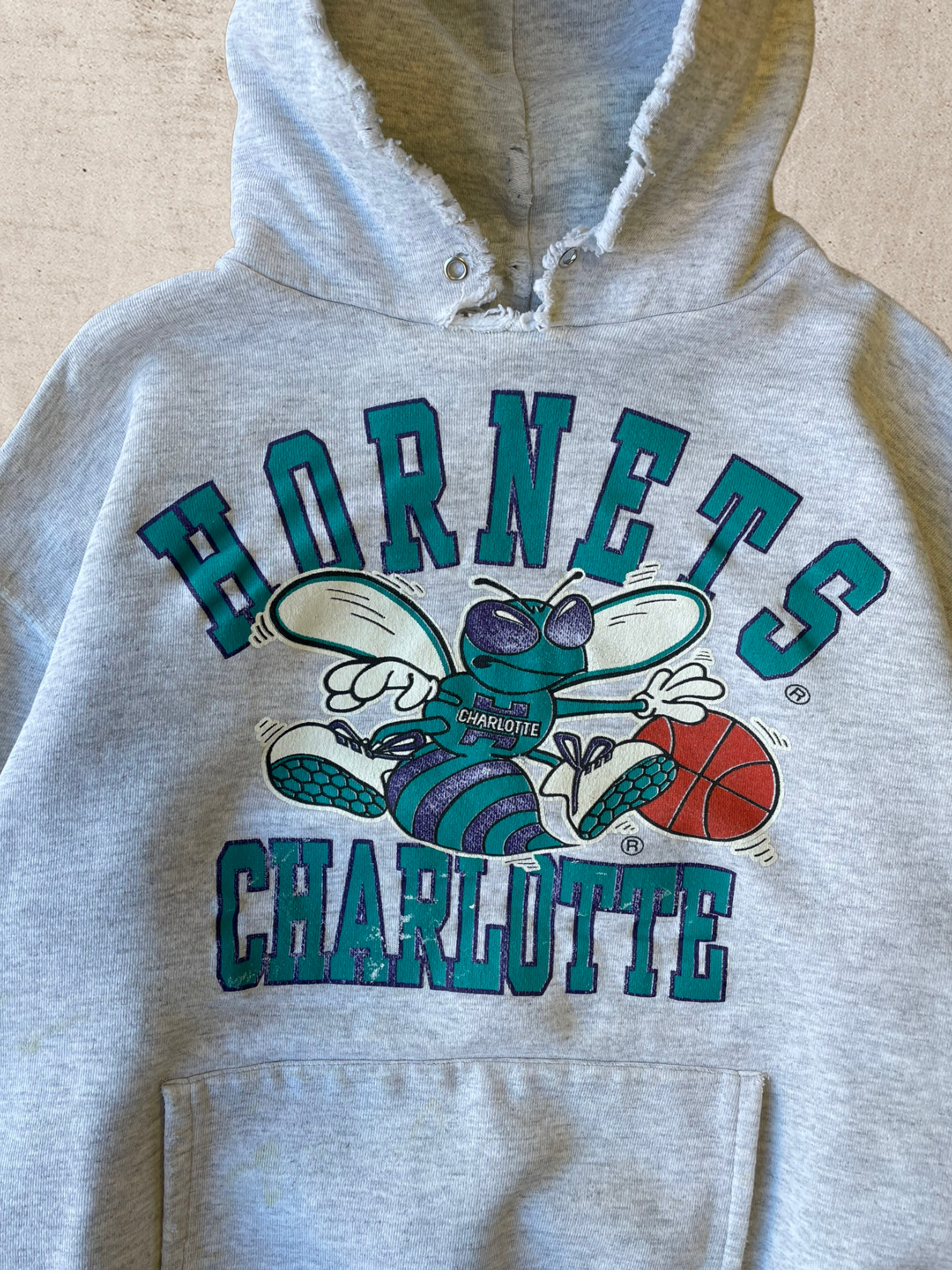 90s Distressed Charlotte Hornets Sweatshirt - Large
