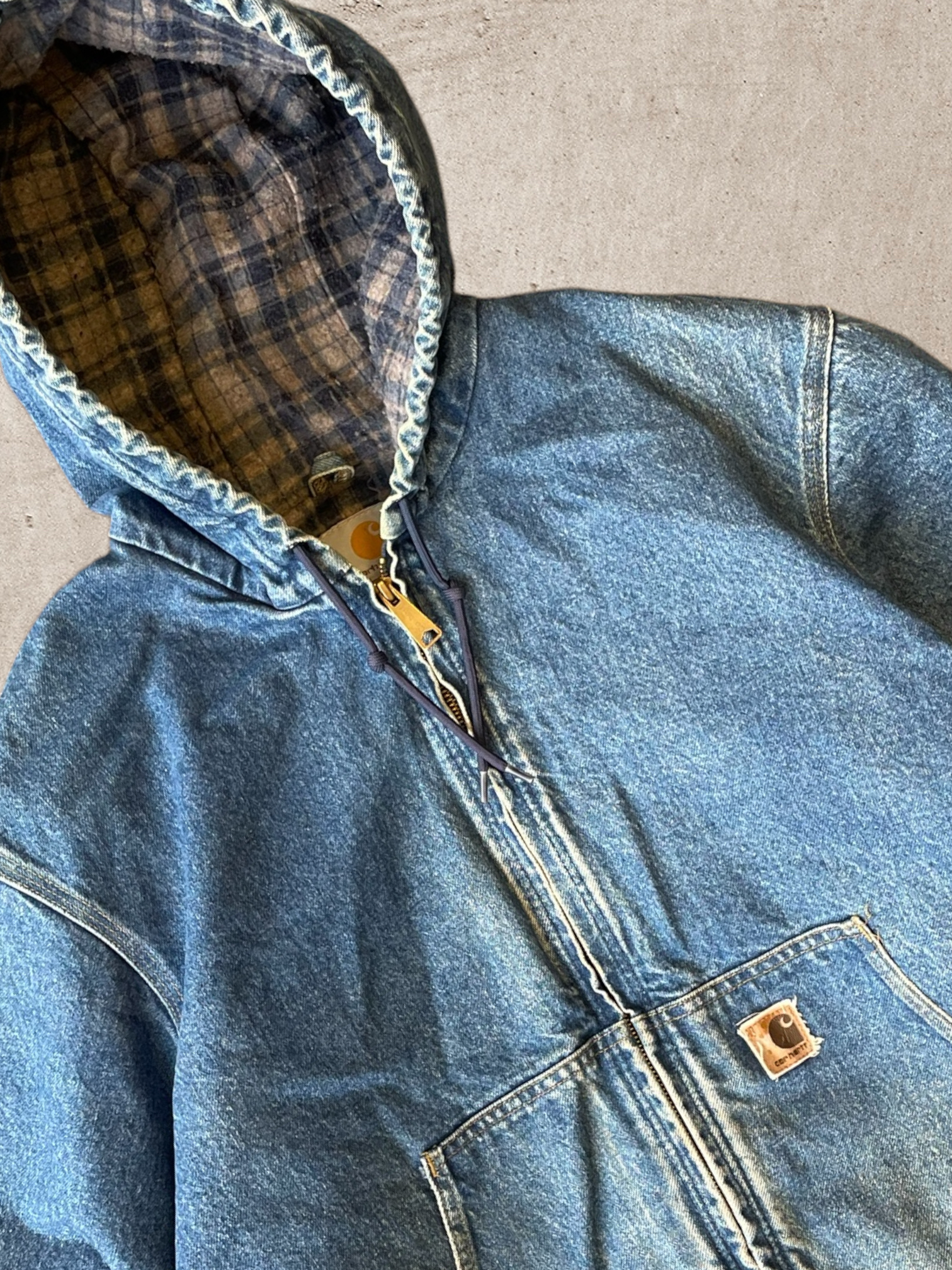 90s Carhartt Denim Hooded Jacket - Large