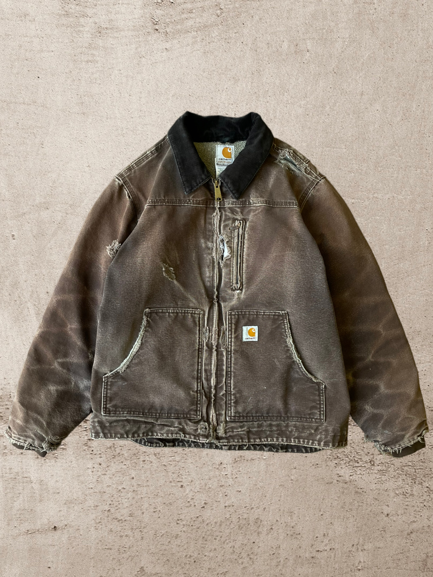 Distressed Carhartt Fleece Lined Jacket - Small