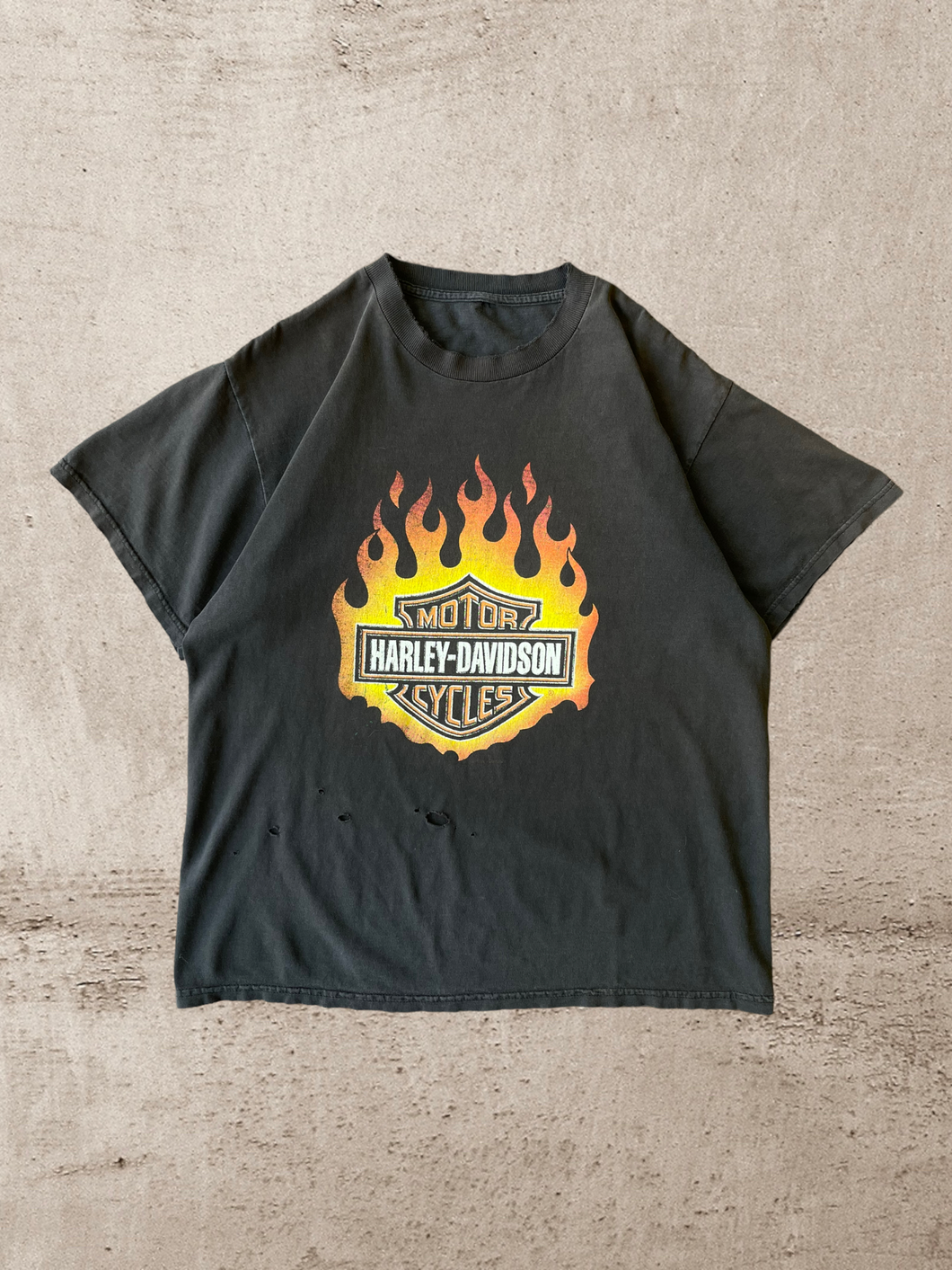 90s Harley Davidson Distressed Flame T-Shirt - Large