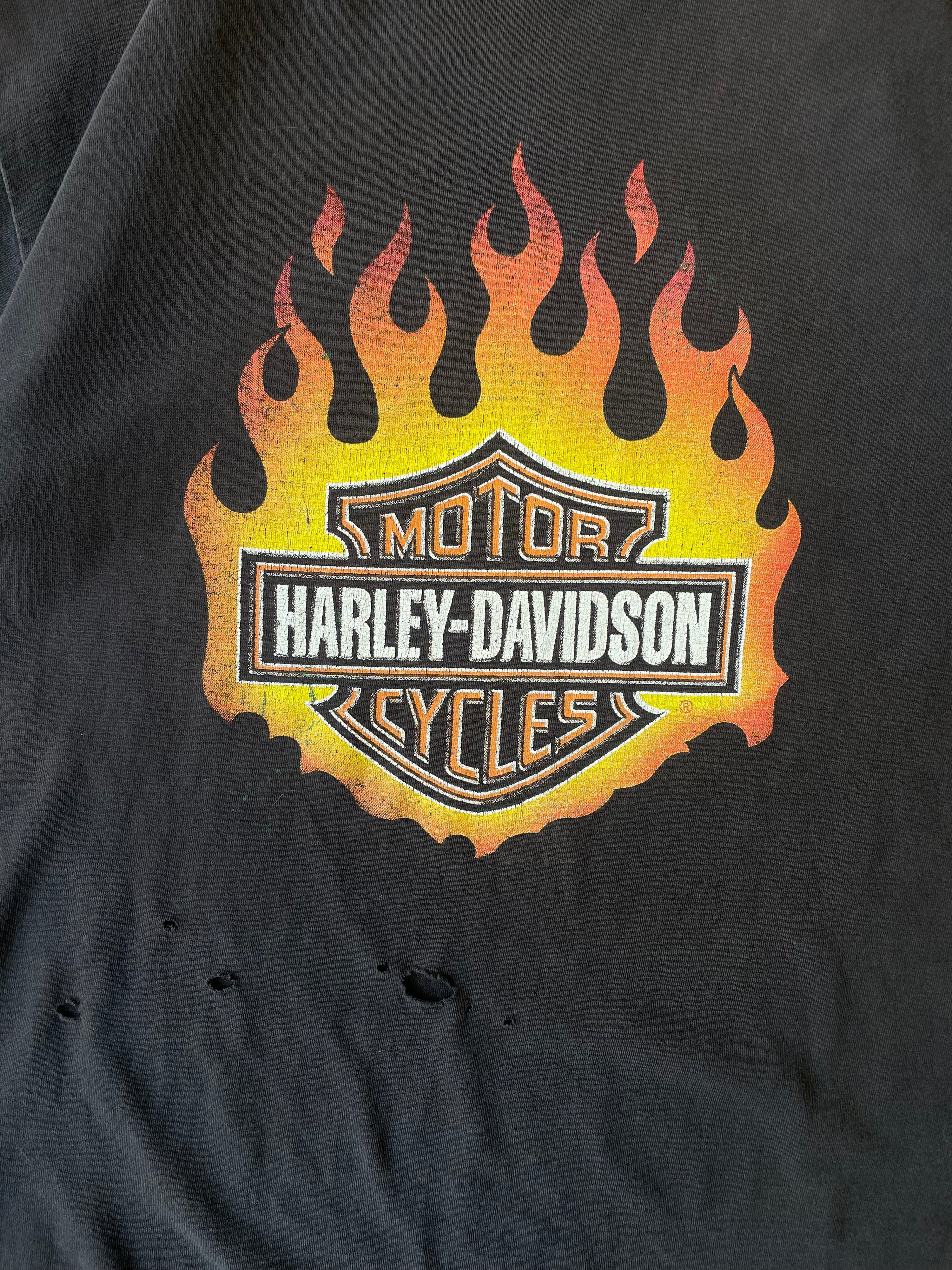 90s Harley Davidson Distressed Flame T-Shirt - Large