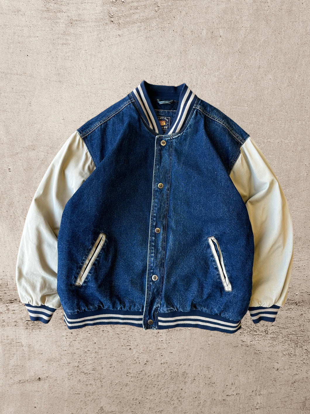 Vintage Denim Varsity Jacket - Large