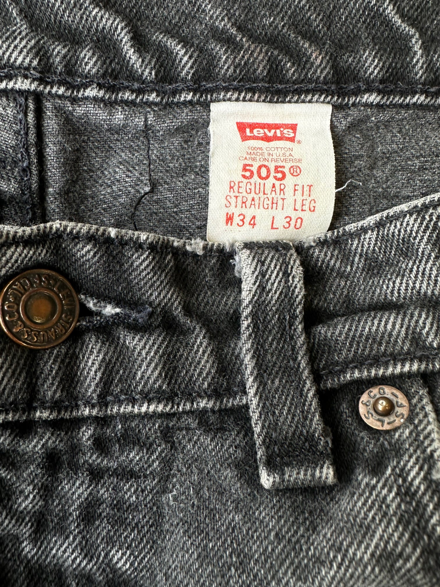 90s Levi 505 Faded Black Straight Jeans - 34x30